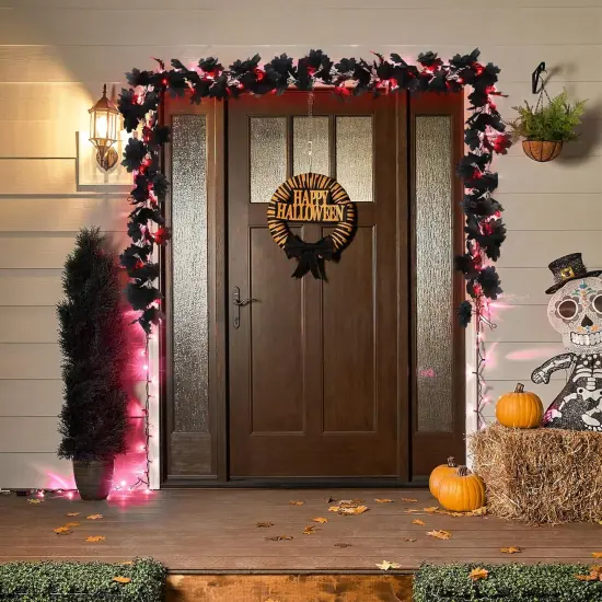 2 Pack Halloween Fall Garland with Lights, Maple Leaf for Stairs {5}