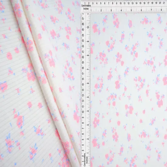 1 Yard Soft 4x2 Yummy Rib Knit Fabric Ditsy Print 58/59 Inches Wide PINK LT {1}