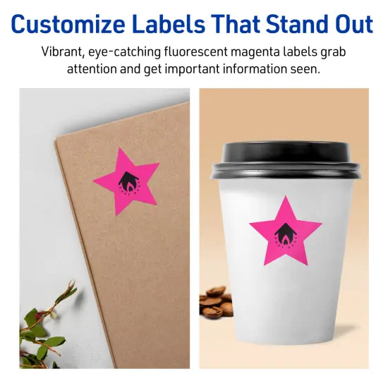 Avery Neon Magenta Paper Labels, 2-1/4" x 2-3/8" Star {3}