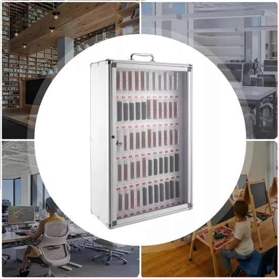 60-Slots Cell Phone Storage Cabinet Wall-Mounted w/ Lock Aluminum Alloy School {2}