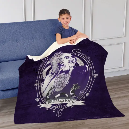 Warner Brothers Beetlejuice Silk Touch Sherpa Throw Blanket Big Dark Room {2}