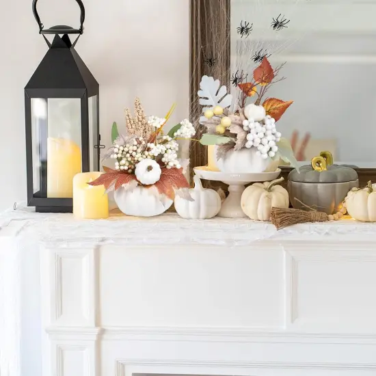 2 Pack Artificial Pumpkins with White Maple Leaves {3}
