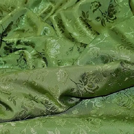 1 Yard Olive Rose Floral Jacquard Satin Fabric, 60/59&Prime; Width, 100% Polyester {1}