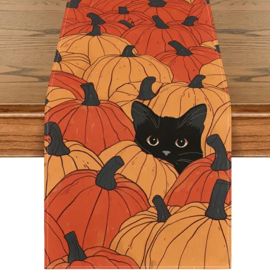 Pumpkins Black Cat Fall Table Runner,13x72 Inch {1}