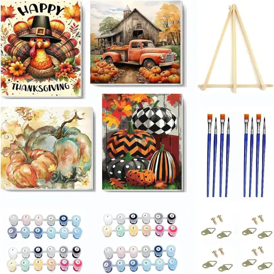 4 Pack Fall Pumpkin Paint by Numbers {1}