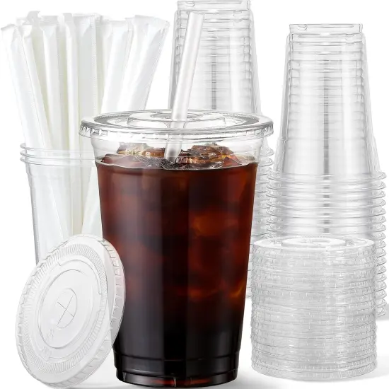 20 oz Plastic Cups with Lids and Straws, 50 Pack {1}
