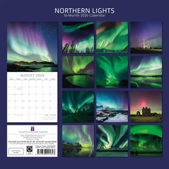 The Gifted Stationary 2026 Square Wall Calendar, Northern Lights, 16-Month Natural World Theme Hanging Calendar with 180 Reminder Stickers, Month Planner for Home, or Creative Spaces, 12x12 In Multicolor {4}