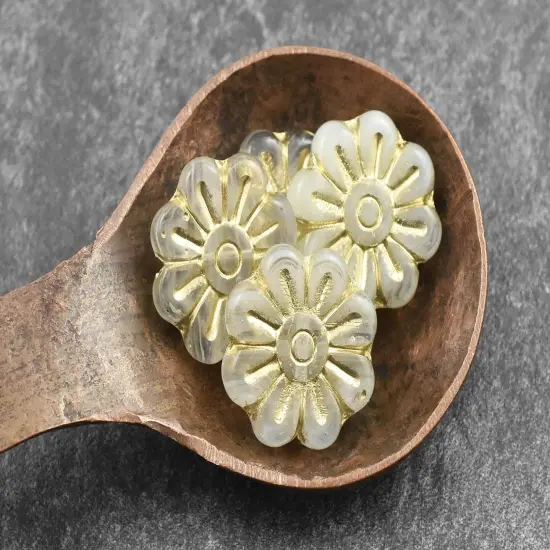 *6* 18mm Bronze Washed Milky White Crystal Daisy Flower Beads {5}