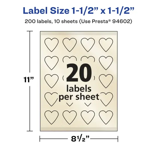 Avery Pearlized Ivory Heart Labels with Sure Feed Technology, Print-to-the-Edge, 1.5" x 1.5" {5}