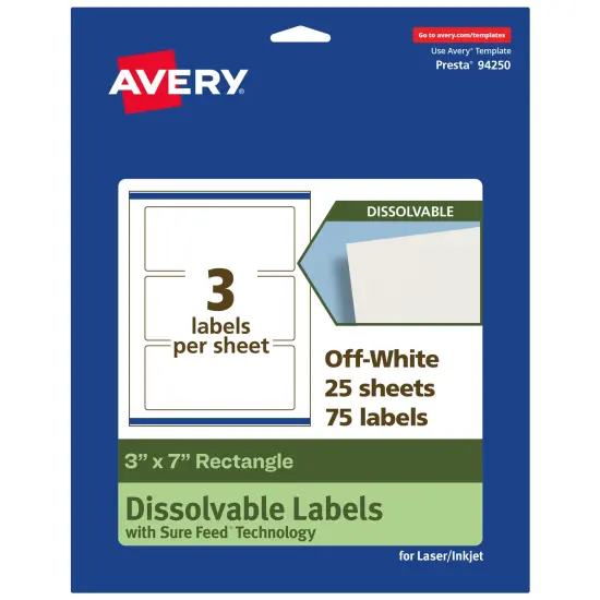 Avery Dissolvable Labels, 3" x 7" Rectangle {1}