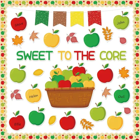 106Pcs Fall Apple Core Bulletin Board Classroom Decoration Set {1}