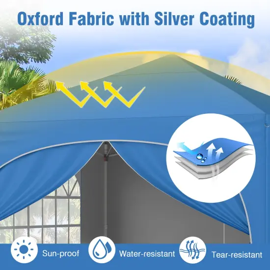 10 X 10 FT Pop up Canopy Tent with 4 Removable Sidewall Blue {2}