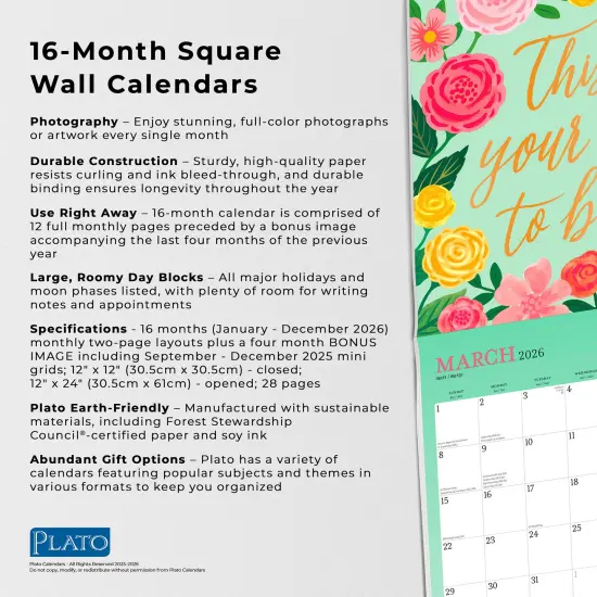 Bonnie Marcus OFFICIAL | 2026 12 x 24 Inch (Hanging) Monthly Square Wall Calendar | Foil Stamped Cover {6}