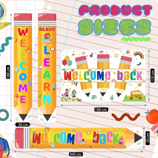 4 Pcs Welcome to School Banner First Day of School Photo Backdrop Welcome Back Sign {2}