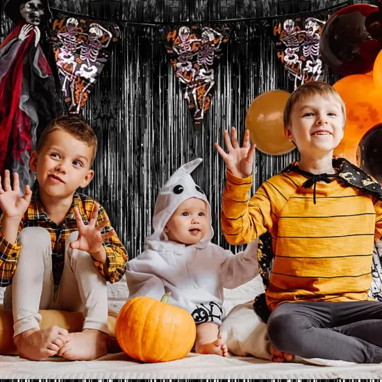 2 Pack Black Party Streamers Backdrop Tinsel Foil Fringe Curtains {4}