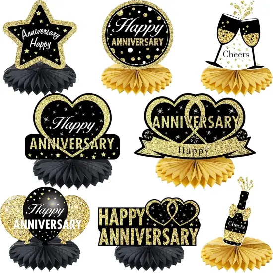 8pcs Happy Anniversary Honeycomb Table Centerpiece {1}