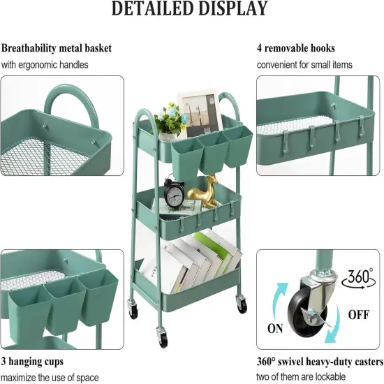 3-Tier Rolling Cart - Green {2}