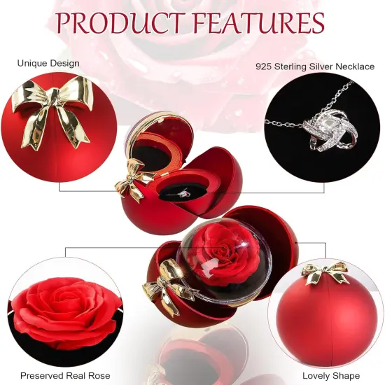 Preserved Red Real Rose with Necklace {2}