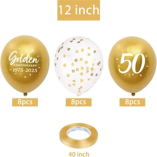 24pcs 50th Anniversary Decorations Balloons Gold 50th Wedding Anniversary {2}