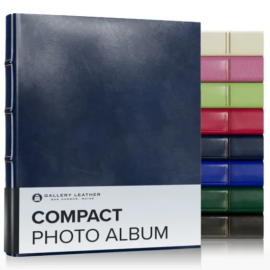 Gallery Leather Compact Photo Album 4x6-3 Ring Binder Photo Album, 60 Pages for 120 Photos, Fillable, Can Fit 4x6 Photos, Handcrafted Acadia navy {1}