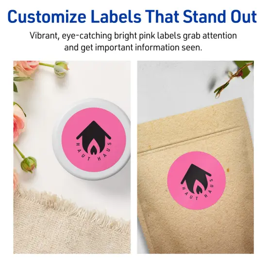 Avery Bright Pink Paper Labels, 2.5" Diameter Round {3}