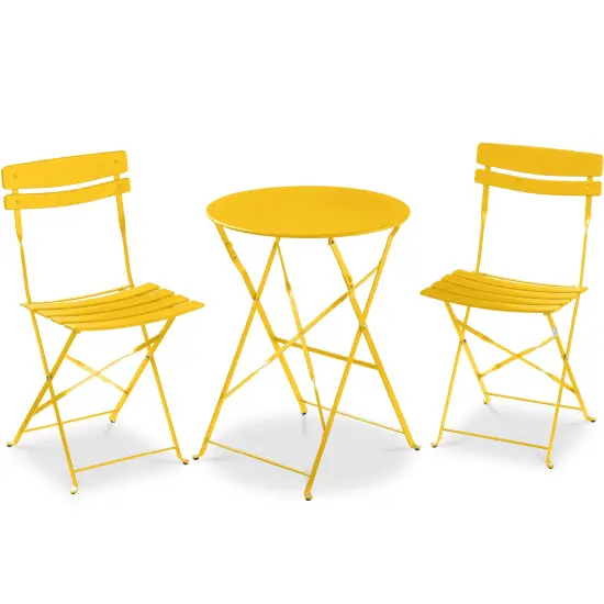 Best Choice Products 3-Piece Small Bistro Set, Folding Patio Furniture Set of 2 Chairs and Table Yellow {1}
