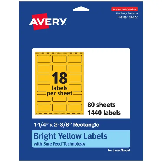 Avery Bright Yellow Paper Labels, 1-1/4" x 2-3/8" Rectangle {1}