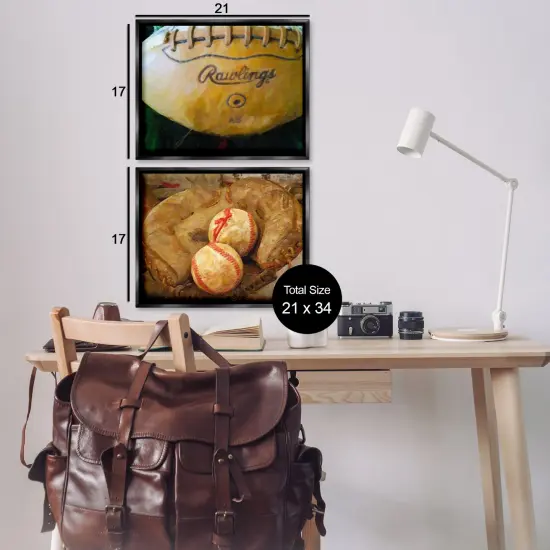 Stupell Industries Sports Balls & Mitt 2pc Floater Framed Canvas Wall Art Set Design by Graffi*tee Studios {3}