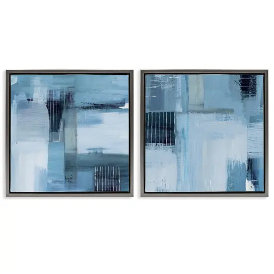 Stupell Industries Blue Abstract Linear Details 2pc Floater Framed Canvas Wall Art Set Design by Susan Jill {1}