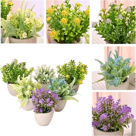 Set of 6 Potted Artificial Flower Arrangements &ndash; Spring Decor {3}