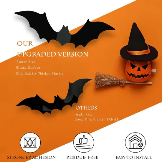 Halloween Decorations Bats Wall - 64 Pcs {3}