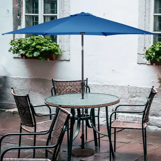 Costway 9FT Patio Umbrella Patio Market Steel Tilt W/ Crank Outdoor Yard Garden Blue {4}