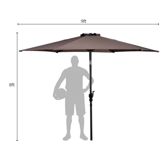 Costway 9ft Patio Umbrella Patio Market Steel Tilt w/ Crank Outdoor Yard Garden (Tan) {2}