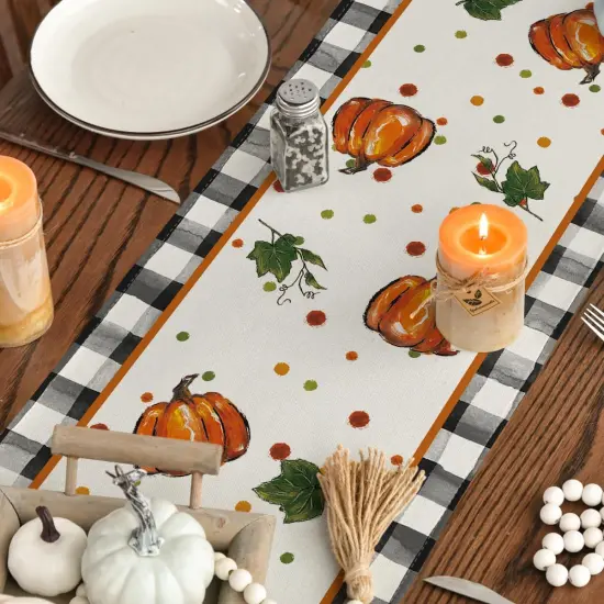 Pumpkin Bow Buffalo Plaid Fall Table Runner {4}