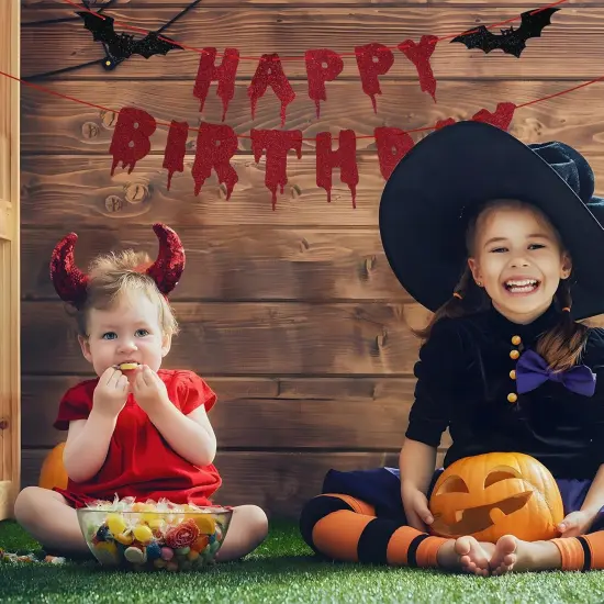 Red Glittery Happy Birthday Halloween Banner {4}