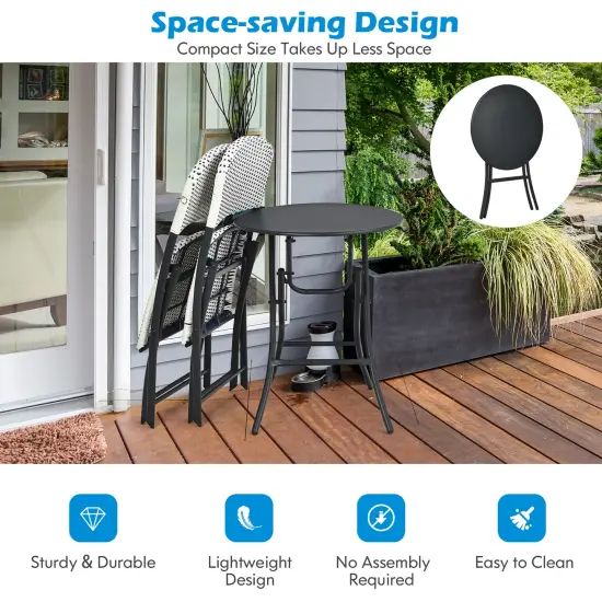 Costway 3PCS Patio Rattan Bistro Set Folding Table Chairs Garden Deck {6}