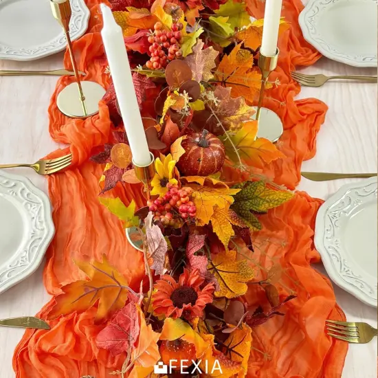 Fall Table Runner Orange Cheesecloth {4}