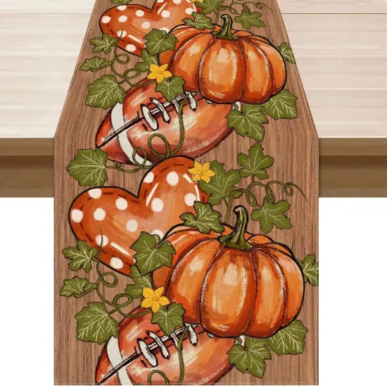 Fall Pumpkin Football Love Heart Wood Table Runner {1}