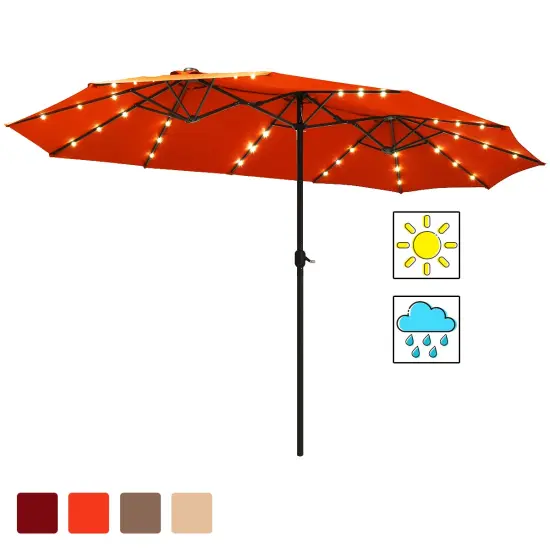 Costway 15Ft Patio Double-Sided Solar LED Market Umbrella Crank BeigeTanOrangeBurgundy {4}