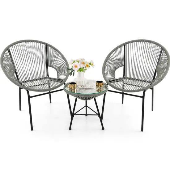 Costway 3PCS Patio Acapulco Furniture Bistro Set Plastic Rope Glass Table Black/Gray/Turquoise/White {2}