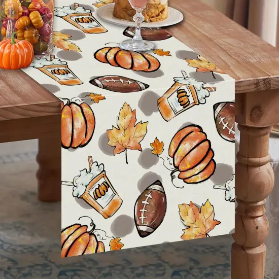Fall Table Runner Pumpkins Football Thanksgiving Table Runners 13x72 Inch {3}
