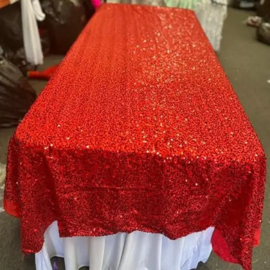 1 Yard Rectangle Sequin Taffeta Tablecloth 55 x 108 Inches Shiny Polyester Linen for Events and Weddings Coral {2}