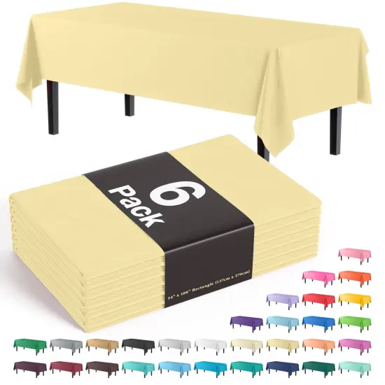 Exquisite 6-Pack Premium Plastic Tablecloth 54in. x 108in. Rectangle Plastic Table Cover Light Yellow {1}