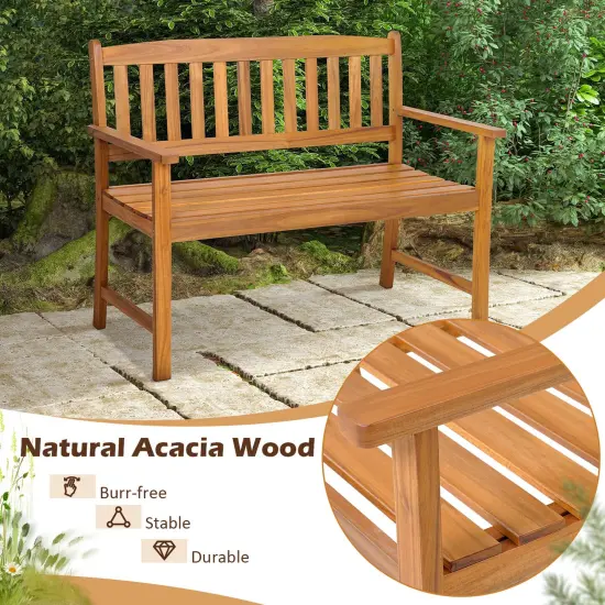 Costway Patio Acacia Wood Bench 2-Person Slatted Seat Backrest 800 Lbs Outdoor Natural {5}