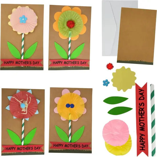 4E's Novelty DIY Mothers Day Craft Kit for Kids 12 Pack, Flower Card Making Kit Spring Bulk Handmade Happy Mother's Day Greeting Card Gifts for Kids Classroom Home Activities {1}