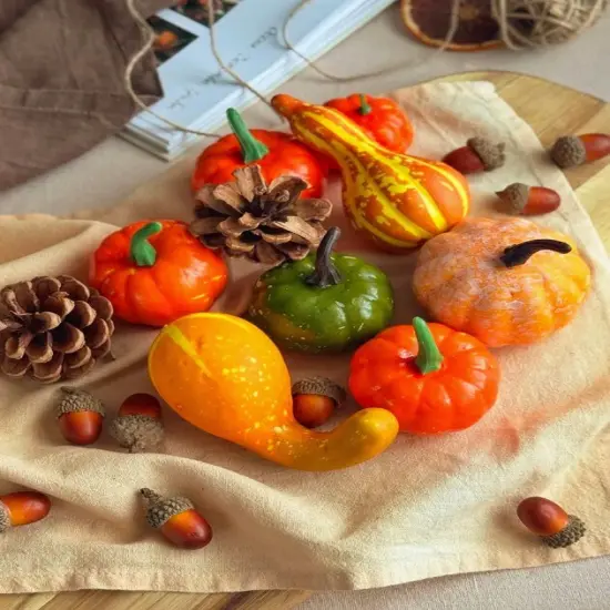 50 PCS Fall Decor Set &ndash; Mini Artificial Pumpkins, Gourds, Leaves & Acorns for Thanksgiving Centerpieces, Vase Fillers, Tiered Tray & Farmhouse Table Decorations {1}