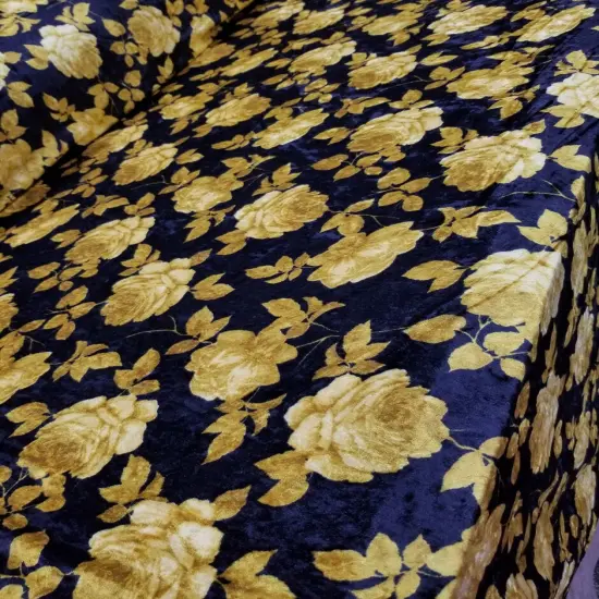 1 Yard Black Solar Gold Stretch Crushed Velvet Floral Fabric for Apparel D&eacute;cor Upholstery 60 Inch Width {2}