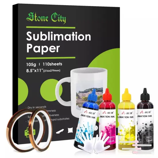 A-SUB Sublimation Bundle - Ink, 8.5x11 Paper & 2 Rolls Heat Tape {1}