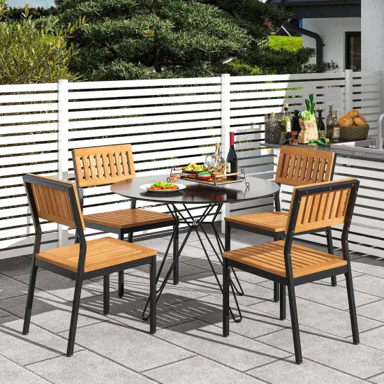 Costway 6 PCS Outdoor Acacia Wood Dining Set with Bench and 2" Umbrella Hole Outdoor Patio {4}