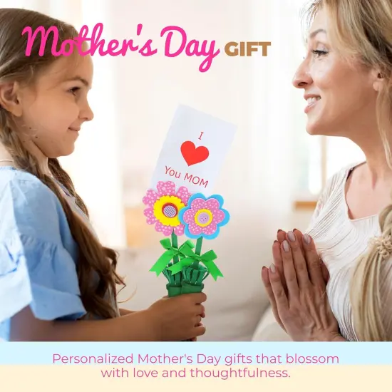 4E's Novelty Foam Flower Pot Craft Kit DIY Bulk 12 Pack Spring Crafts for Kids, Mothers Day Card Holder, Recipe or Picture Holder DIY Mothers Day Gifts from Kids School Classroom Home Activities {5}